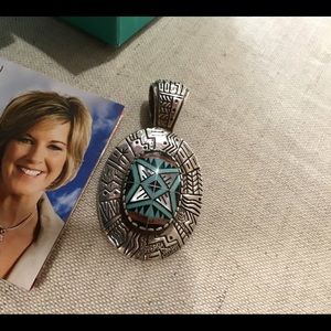 Carolyn Pollack RMT Native American sterling  silver and abstract inlay pendant.